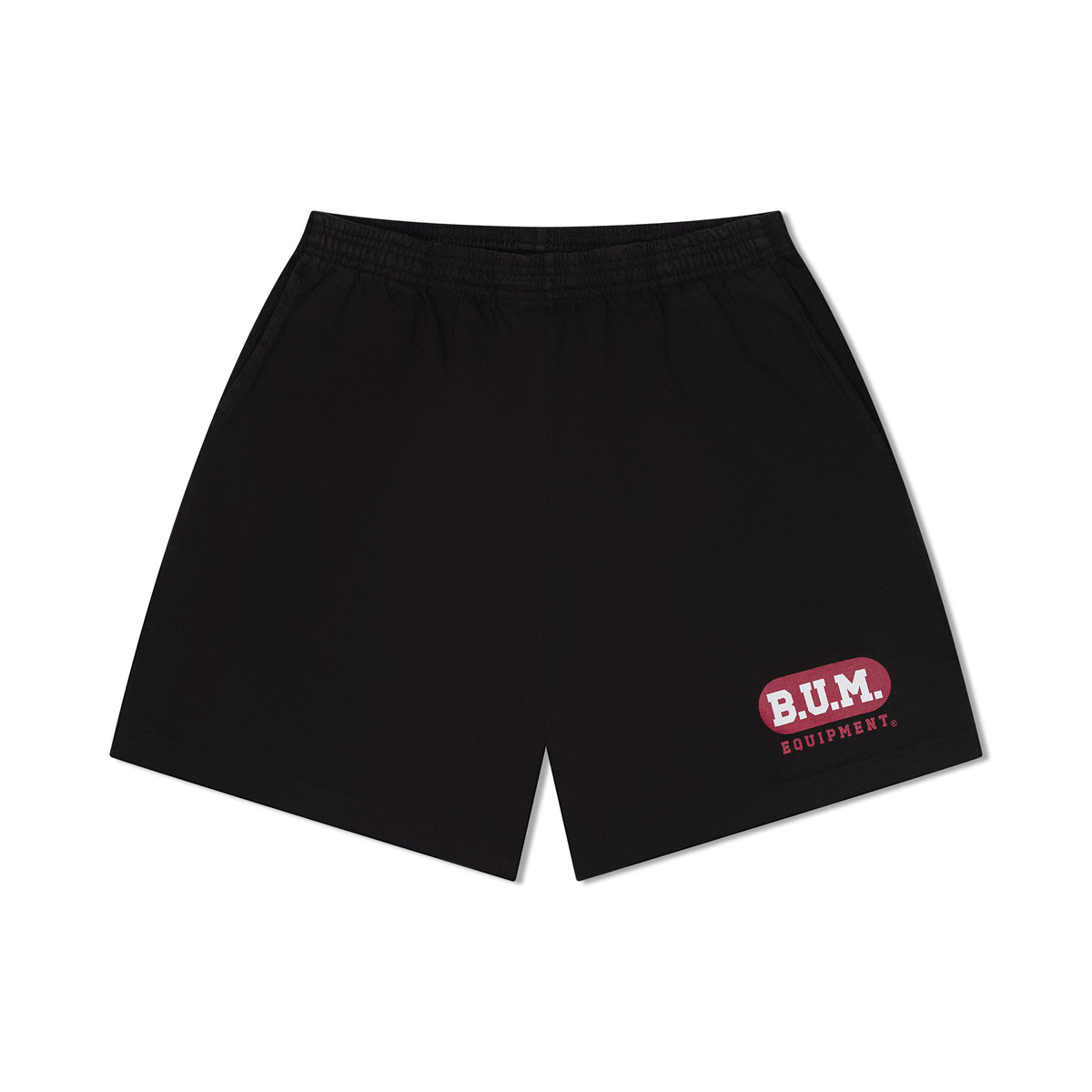 B.U.M. Equipment cotton shorts in black, with the red B.U.M. print on the leg